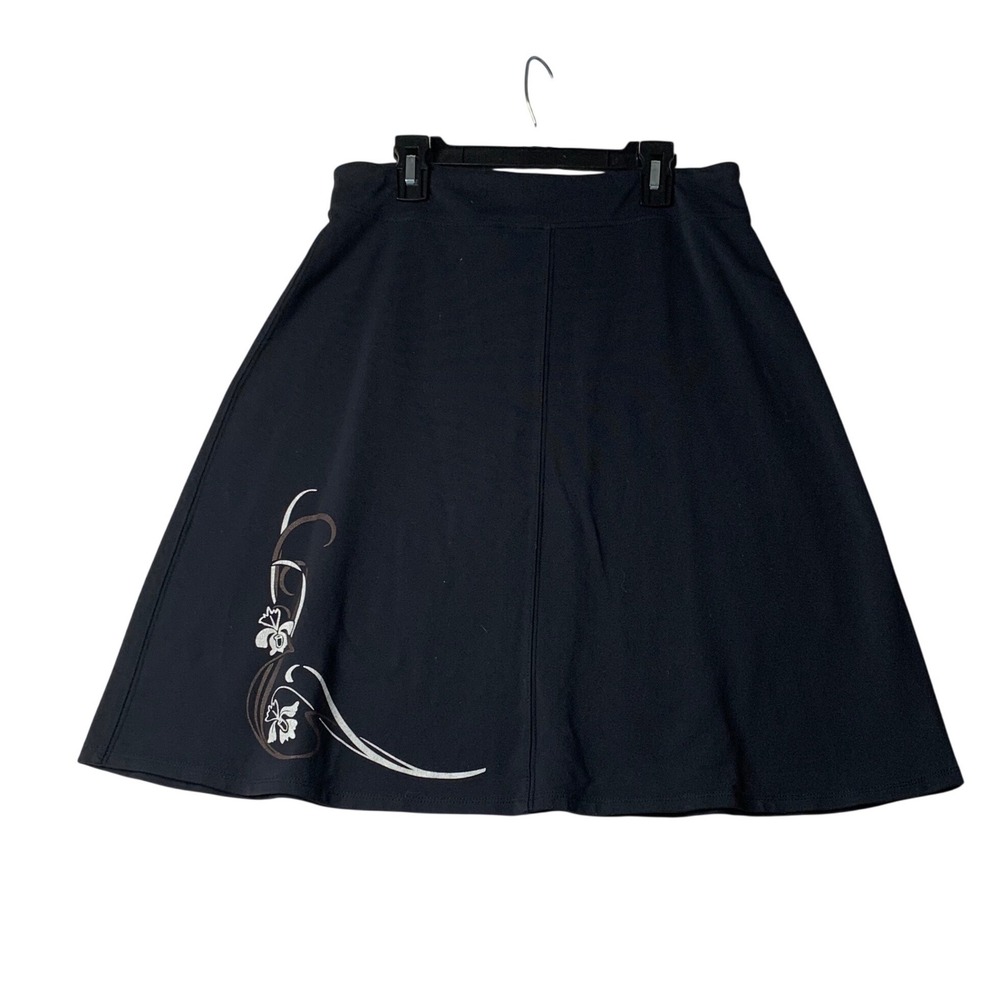 Athleta Womens Black Floral Graphic A-Line Athletic Skirt Size Medium